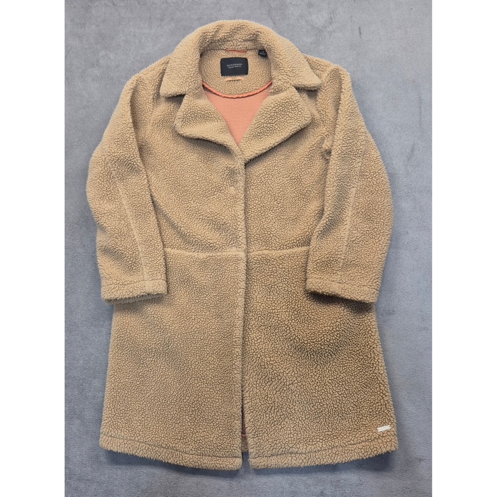 Scotch & Soda Maison Scotch Cozy Teddy Coat Tan Faux Fur Longline Womens XS